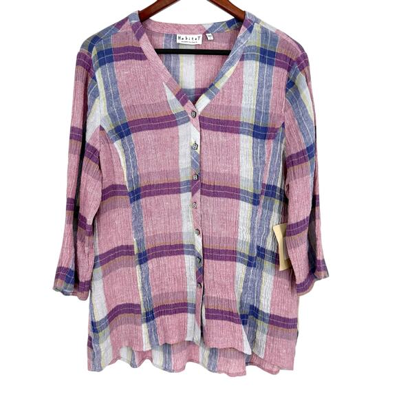NEW NWT Habitat Sz Large LINEN Pink Gauze Wearable Art Blouse Shirt Top Artsy